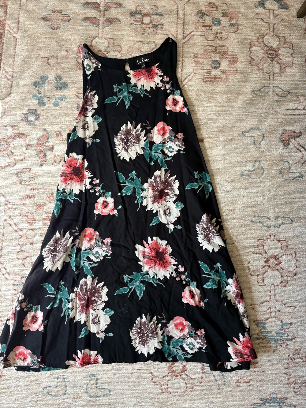Lulu's Black Floral A-Line Dress